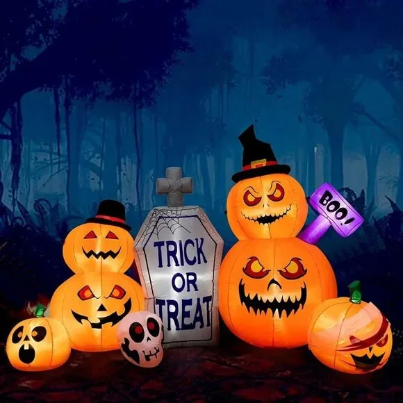 8 FT Halloween Inflatables Outdoor Decorations Pumpkin, Animated Gray Tombstone
